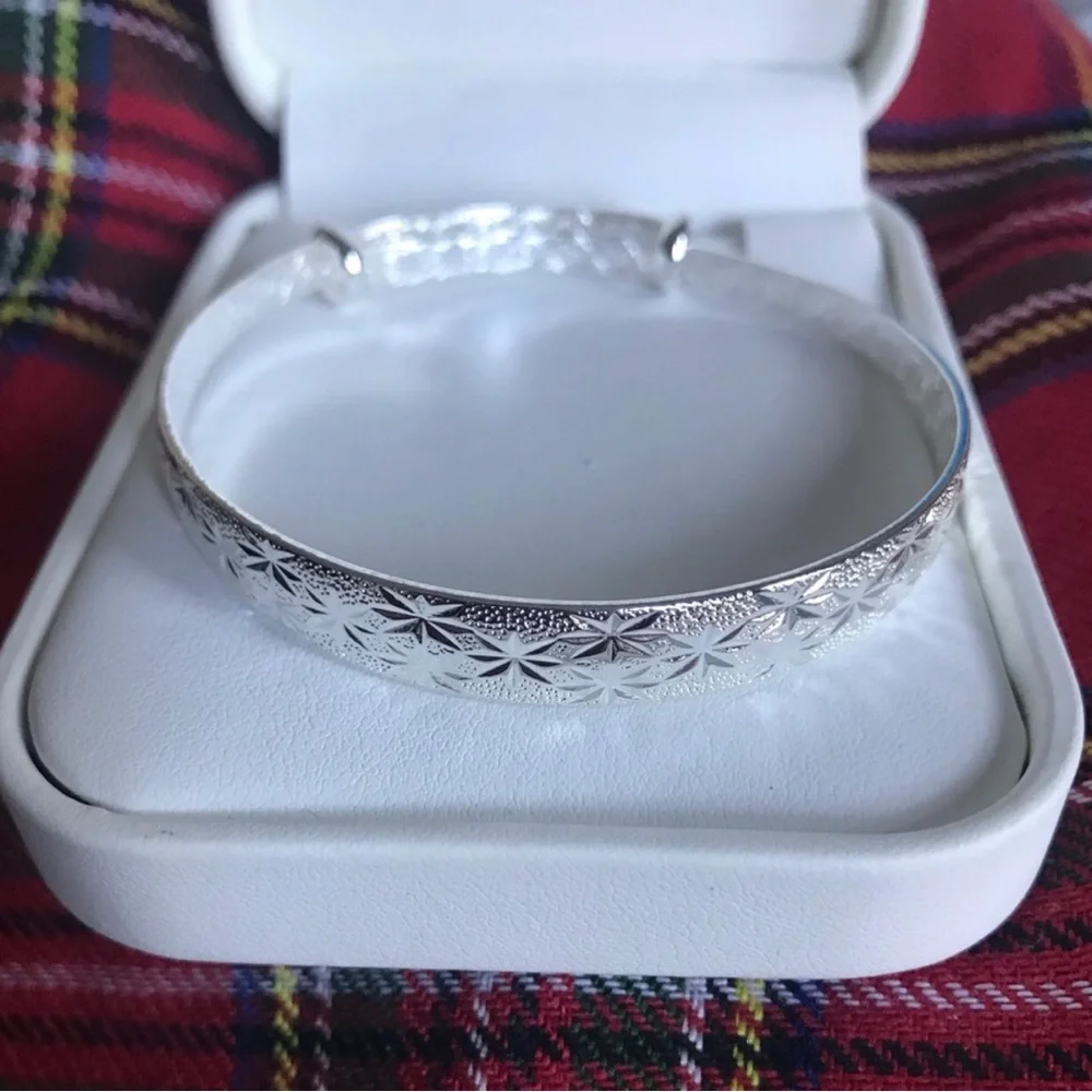 Sterling Silver Engraved Floral Bangle Bracelet